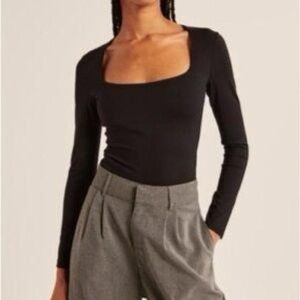 Abercrombie & Fitch Black Thong Bodysuit S Long Sleeve Stretch‎ Minimalist Basic